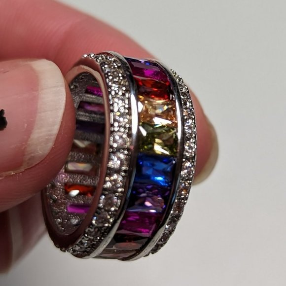 Multicolor Baguette Gemstone Ring Size 8 - Picture 1 of 4